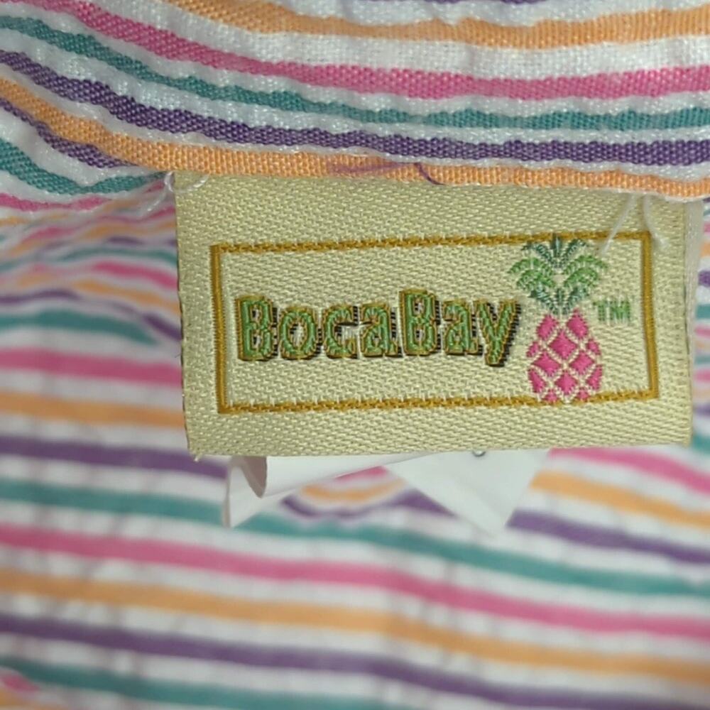 VTG Boca Bay Seersucker Vacation Shirt Women's S Multicolor Striped Button Up - Picture 2 of 15